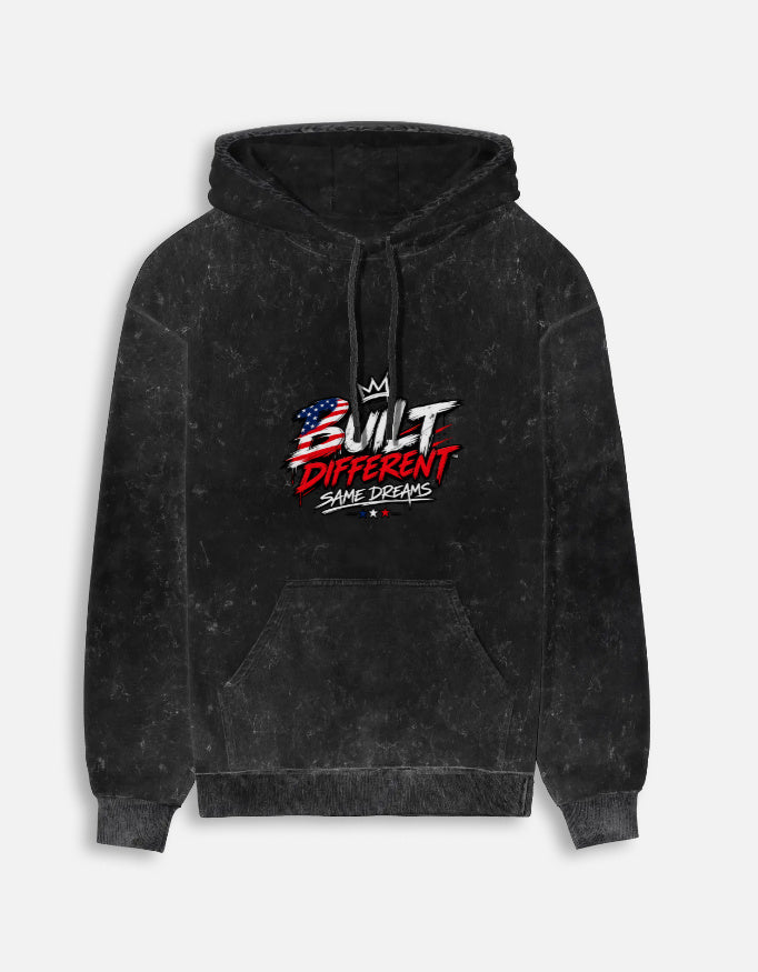 Unisex acid washed hoodie with faded finish and kangaroo pocket