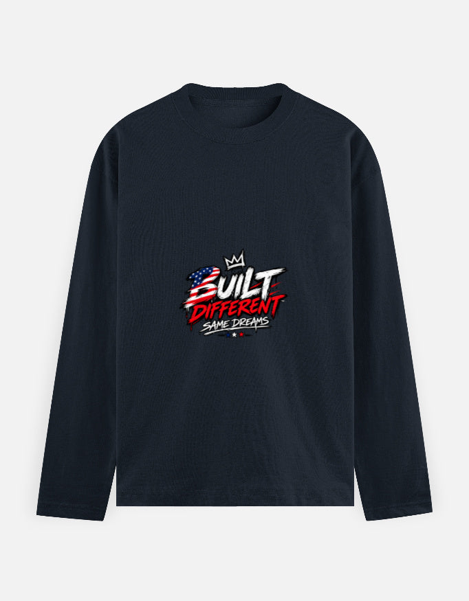 Men's full sleeve t-shirt in solid black with crew neck, slim casual fit