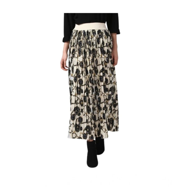 Women's Georgette Chain Print Elasticated Skirt – Cream-Black