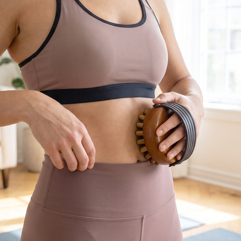 Wooden Body Massager Brush – Handheld with Adjustable Strap