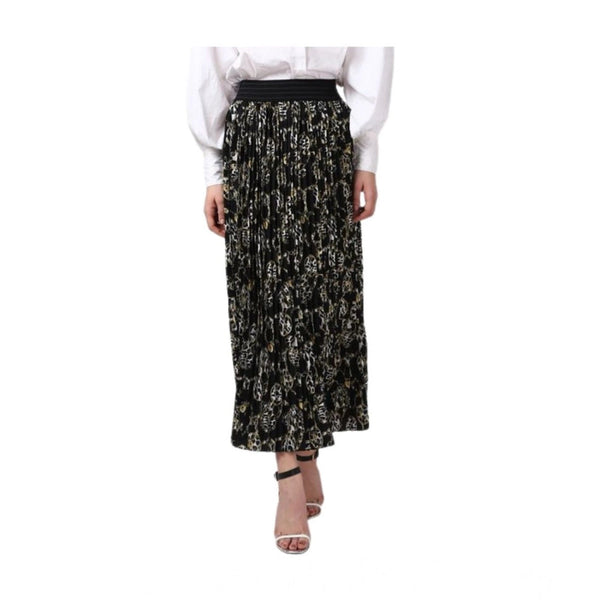 Women's Georgette Chain Print Elasticated Skirt – Black-Cream